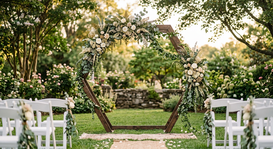 DIY wedding arch with preserved flowers and greenery