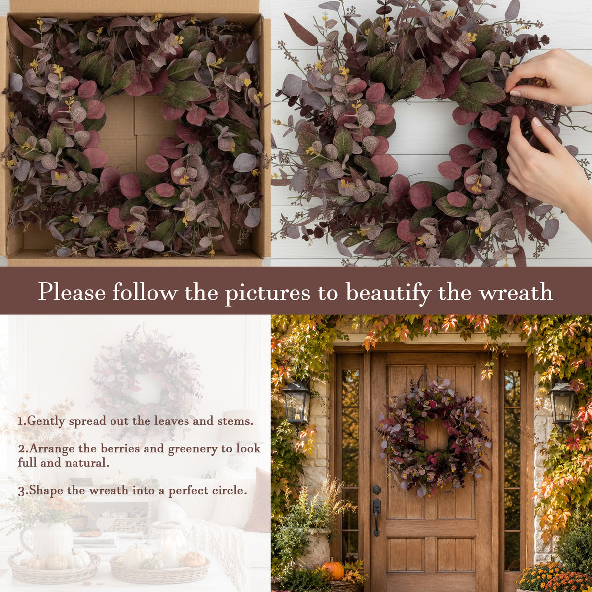 26 Inch Fall Wreaths for Front Door, Artificial Eucalyptus Autumn Wreath