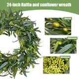 24 Inch Olive Wreath Artificial Greenery Spring Summer Wreath with Mixed Willow Leaves & Olive Fruit