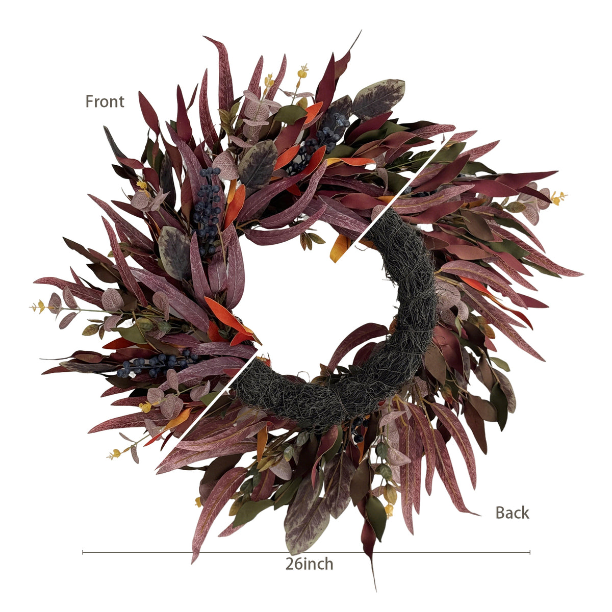 26 Inch Fall Wreaths for Front Door, Eucalyptus and Blueberry Wreath