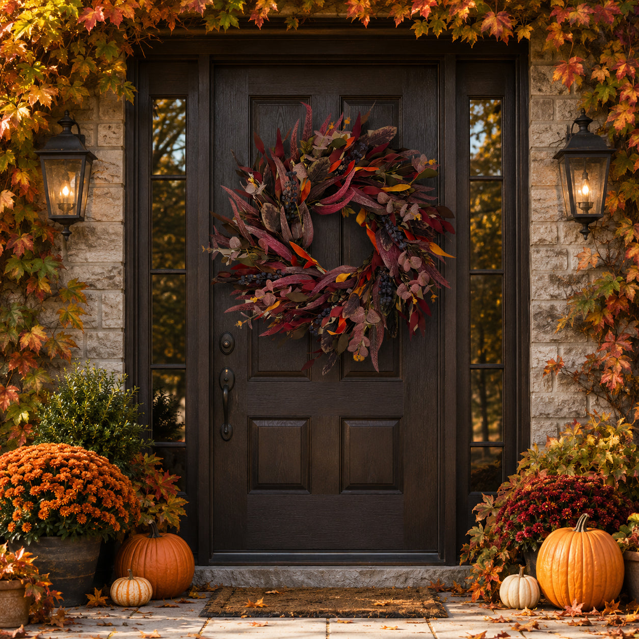 26 Inch Fall Wreaths for Front Door, Eucalyptus and Blueberry Wreath