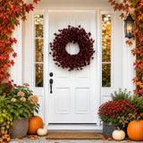 24 Inch Burgundy Fall Wreaths for Front Door, Artificial Forsythia Wreath