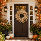 24 Inch Fall Wreaths for Front Door, Beige Forsythia Autumn Wreath