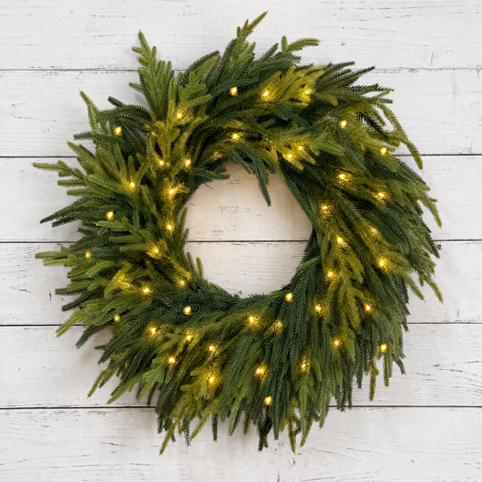 26 Inch Pre-Lit Norfolk Christmas Wreath for Front Door
