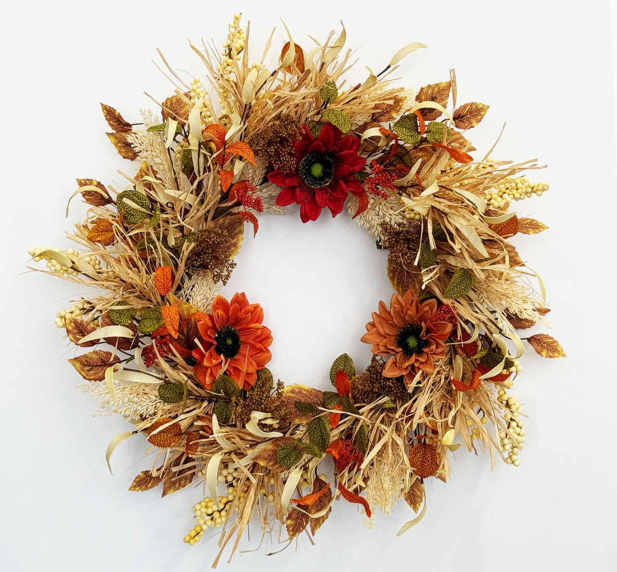 24 Inch Fall Wreaths for Front Door with Sunflowers and Raffia