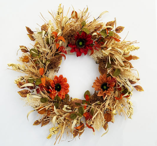 24 Inch Fall Wreaths for Front Door with Sunflowers and Raffia