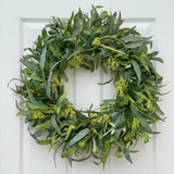 24 Inch Olive Wreath Artificial Greenery Spring Summer Wreath with Mixed Willow Leaves & Olive Fruit
