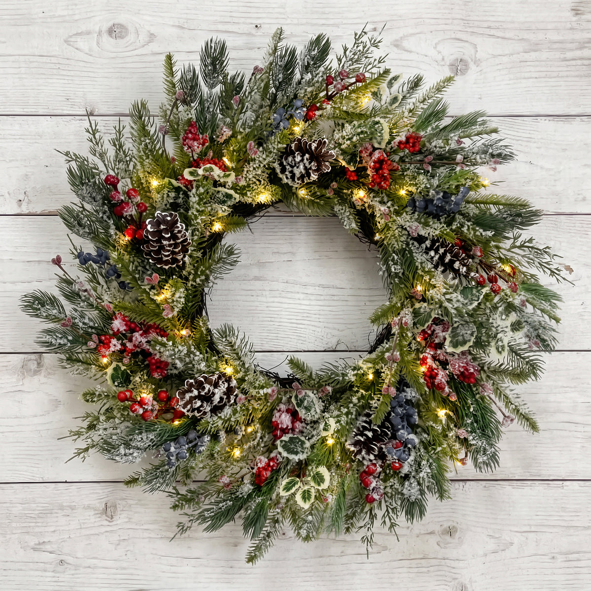Christmas Wreath with Lights 24 Inch PreLit Xmas Wreaths for Front Door