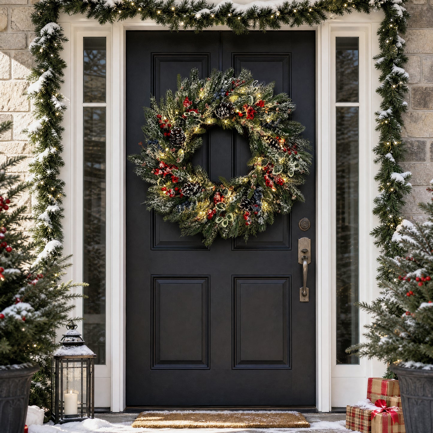 Christmas Wreath with Lights 24 Inch PreLit Xmas Wreaths for Front Door