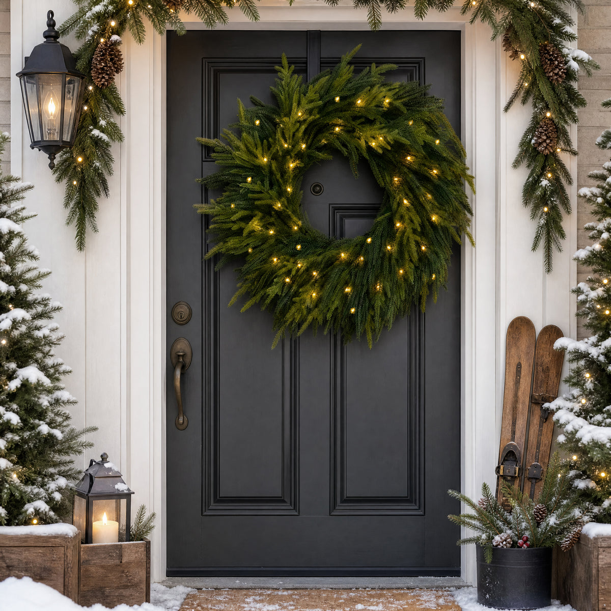 26 Inch Pre-Lit Norfolk Christmas Wreath for Front Door