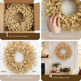 24 Inch Fall Wreaths for Front Door, Beige Forsythia Autumn Wreath