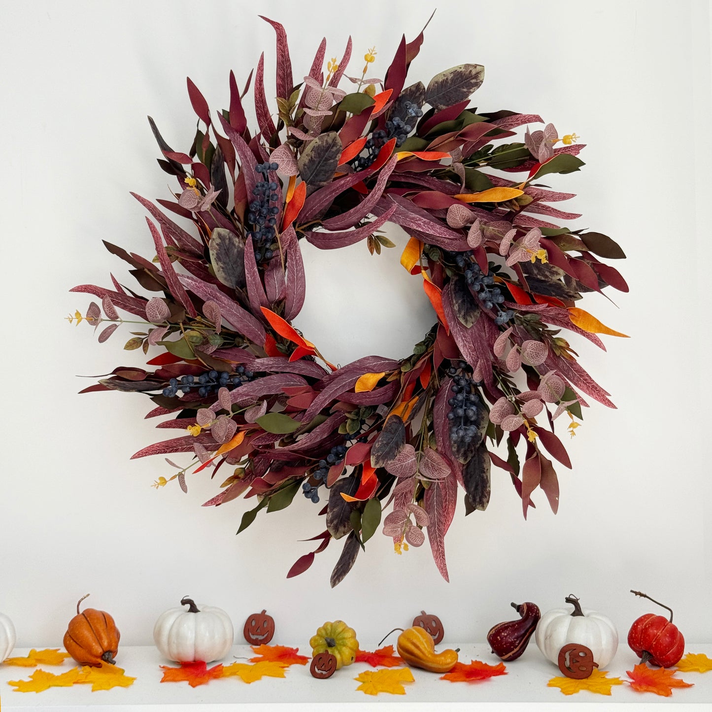 26 Inch Fall Wreaths for Front Door, Eucalyptus and Blueberry Wreath