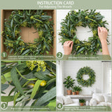 24 Inch Olive Wreath Artificial Greenery Spring Summer Wreath with Mixed Willow Leaves & Olive Fruit