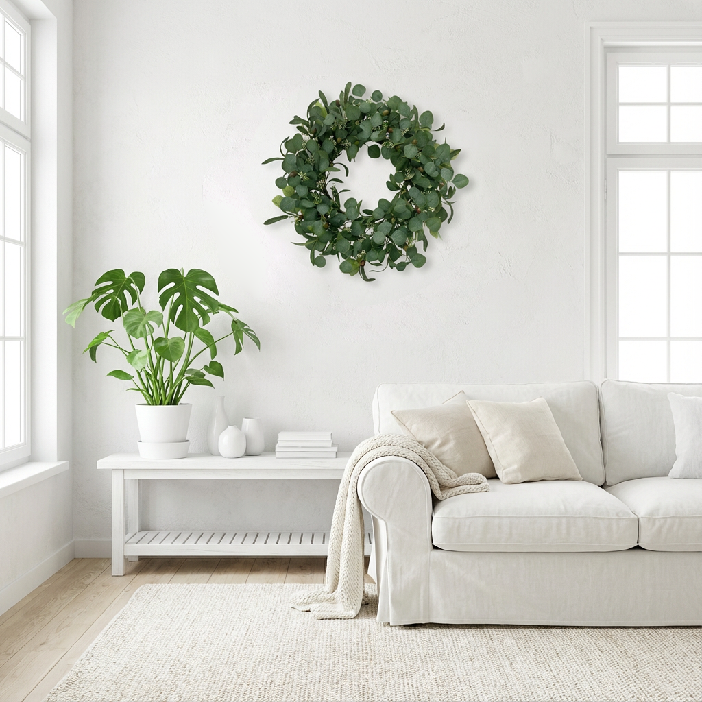 24 Inch Eucalyptus Wreath for Front Door, Large Artificial Greenery Wreaths with Olive Leaves and Berries