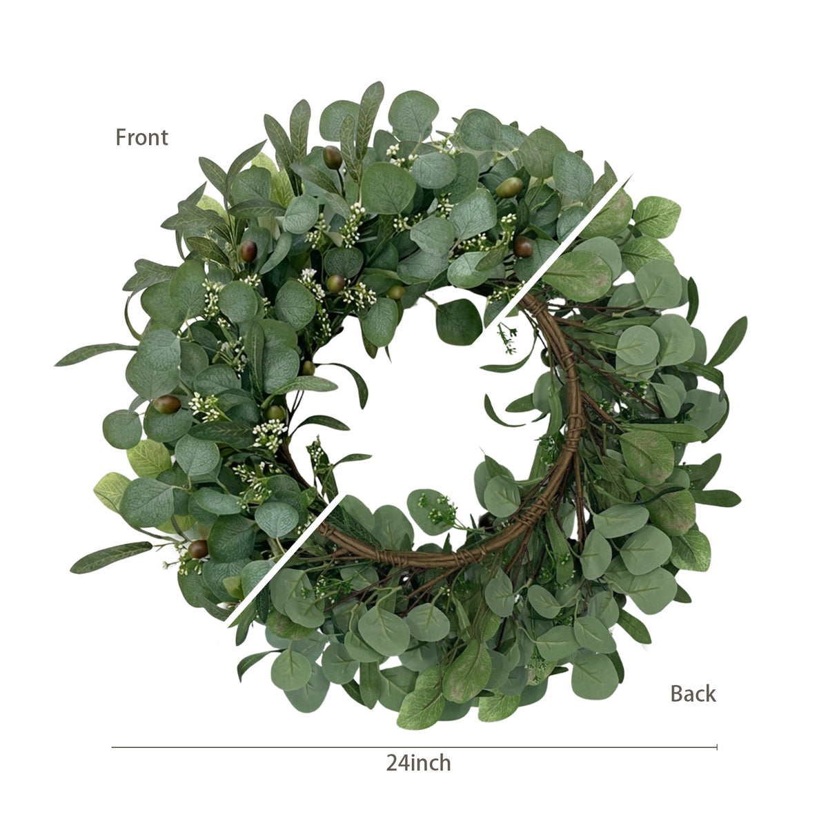 24 Inch Eucalyptus Wreath for Front Door, Large Artificial Greenery Wreaths with Olive Leaves and Berries