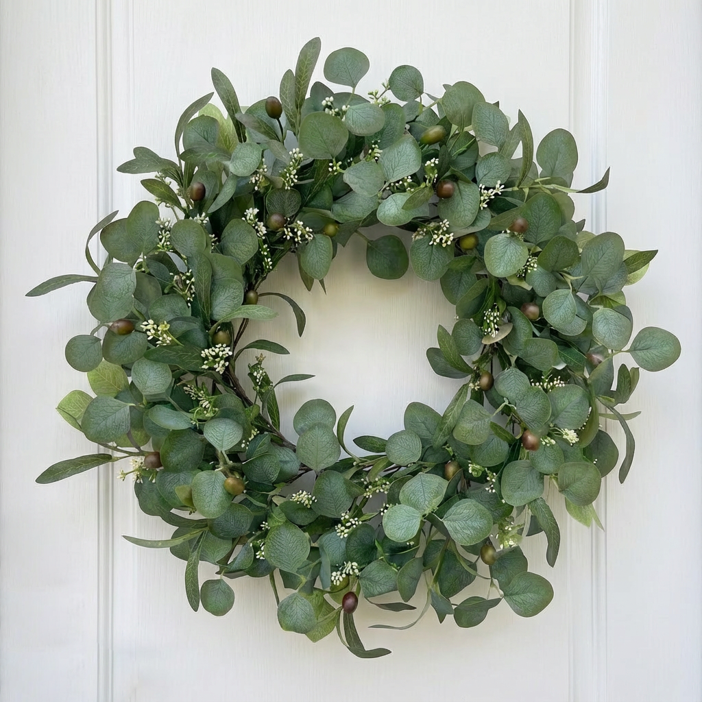 24 Inch Eucalyptus Wreath for Front Door, Large Artificial Greenery Wreaths with Olive Leaves and Berries