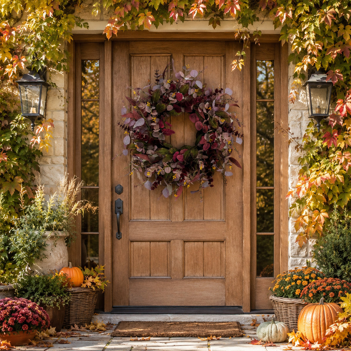 26 Inch Fall Wreaths for Front Door, Artificial Eucalyptus Autumn Wreath