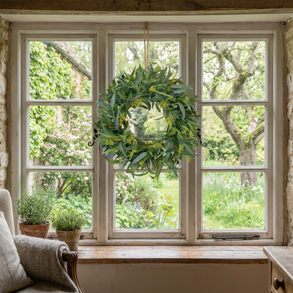 24 Inch Olive Wreath Artificial Greenery Spring Summer Wreath with Mixed Willow Leaves & Olive Fruit