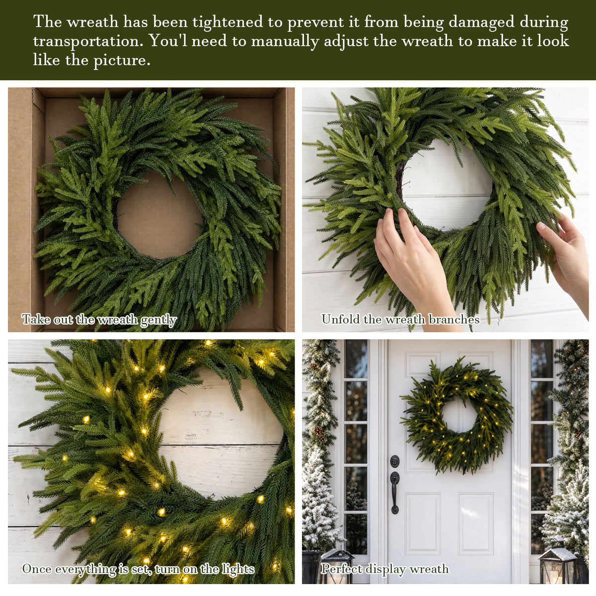 26 Inch Pre-Lit Norfolk Christmas Wreath for Front Door