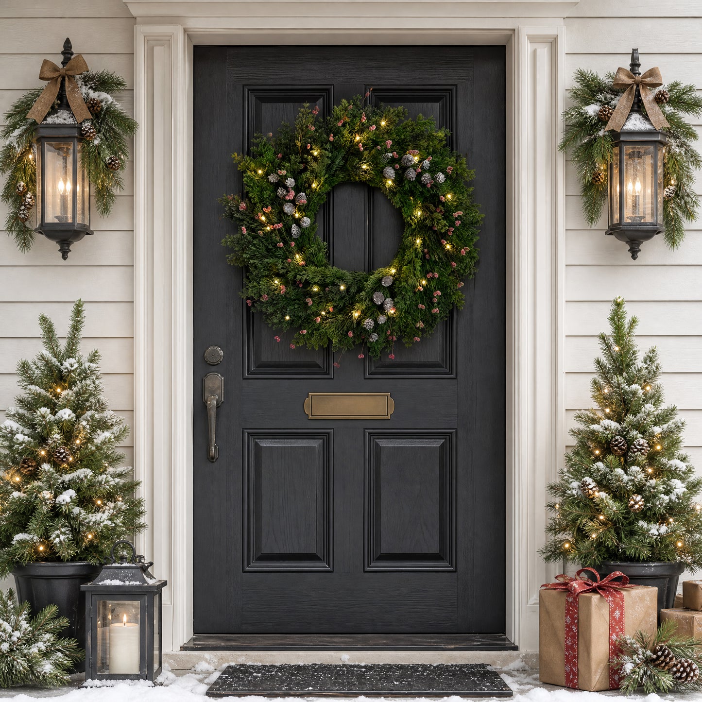 24 inch Pre-Lit Christmas Wreath with Lights, Pine and Cypress Berry Wreath