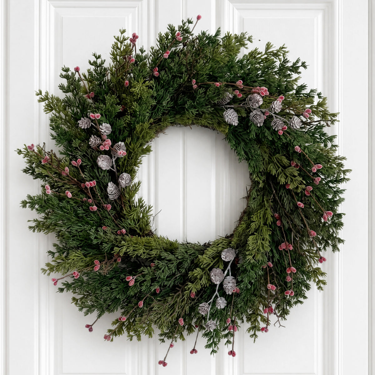 24 inch Pre-Lit Christmas Wreath with Lights, Pine and Cypress Berry Wreath