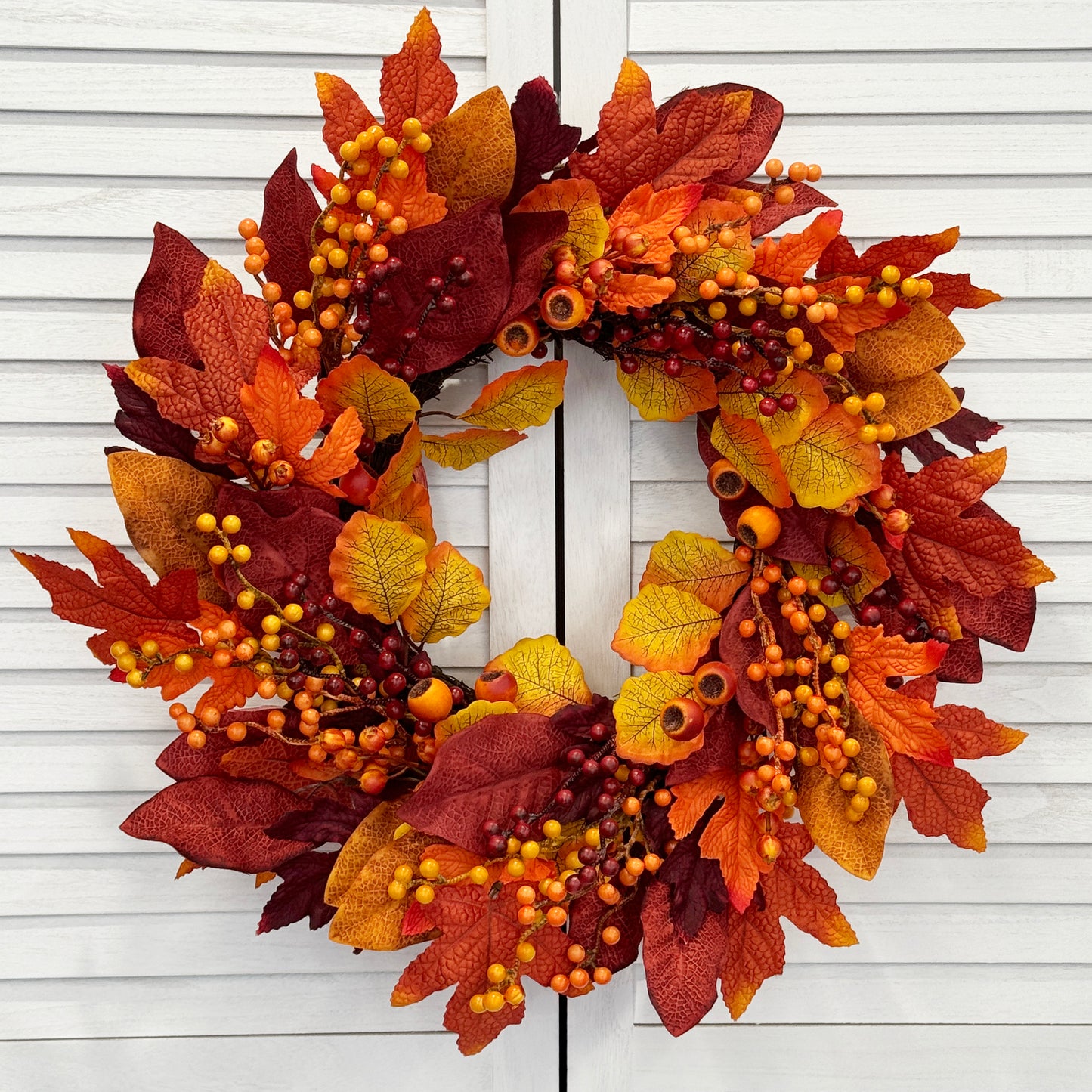 24 Inch Fall Wreaths for Front Door with Maple Leaves and Berries