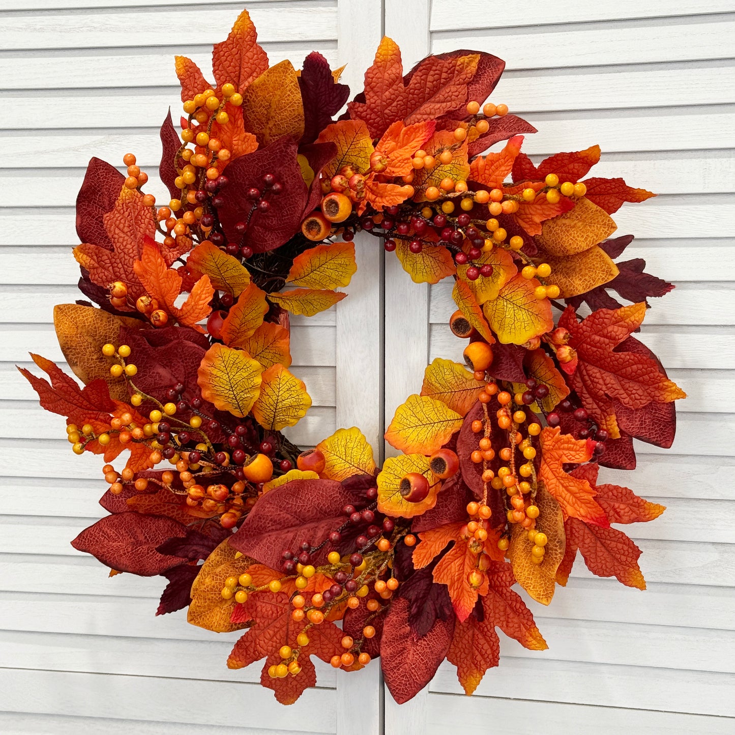 24 Inch Fall Wreaths for Front Door with Maple Leaves and Berries