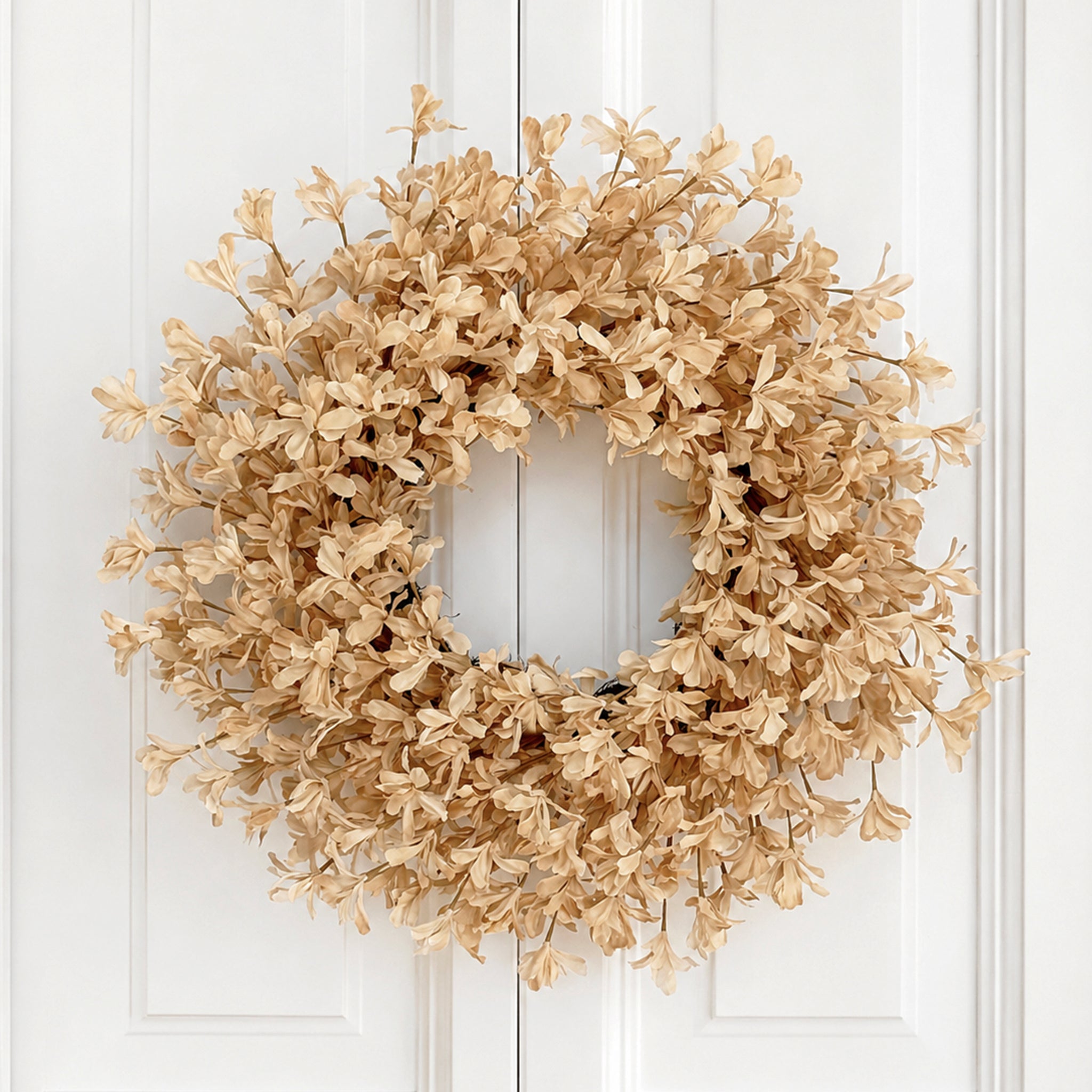 24 Inch Fall Wreaths for Front Door, Beige Forsythia Autumn Wreath