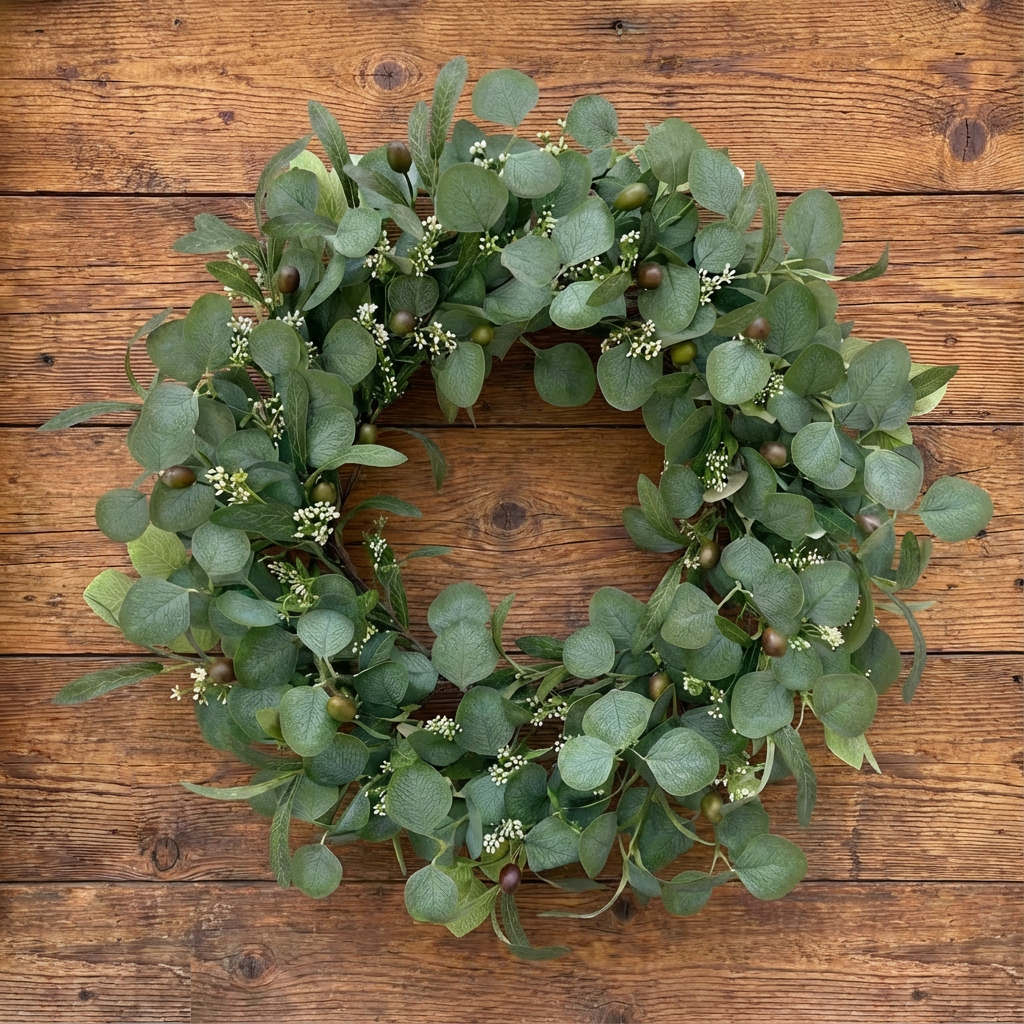 24 Inch Eucalyptus Wreath for Front Door, Large Artificial Greenery Wreaths with Olive Leaves and Berries