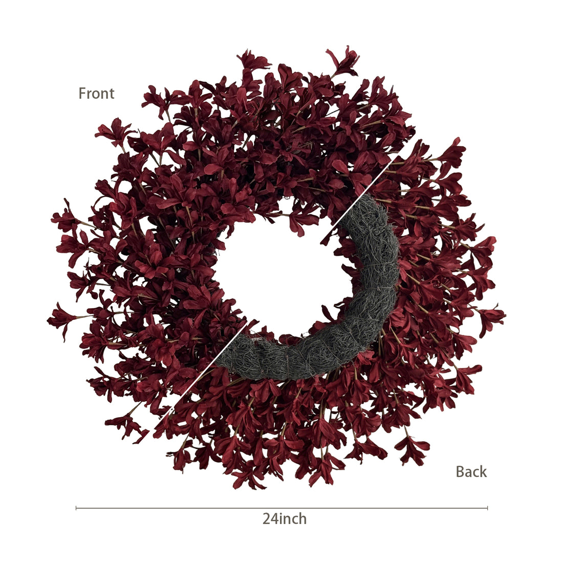 24 Inch Burgundy Fall Wreaths for Front Door, Artificial Forsythia Wreath