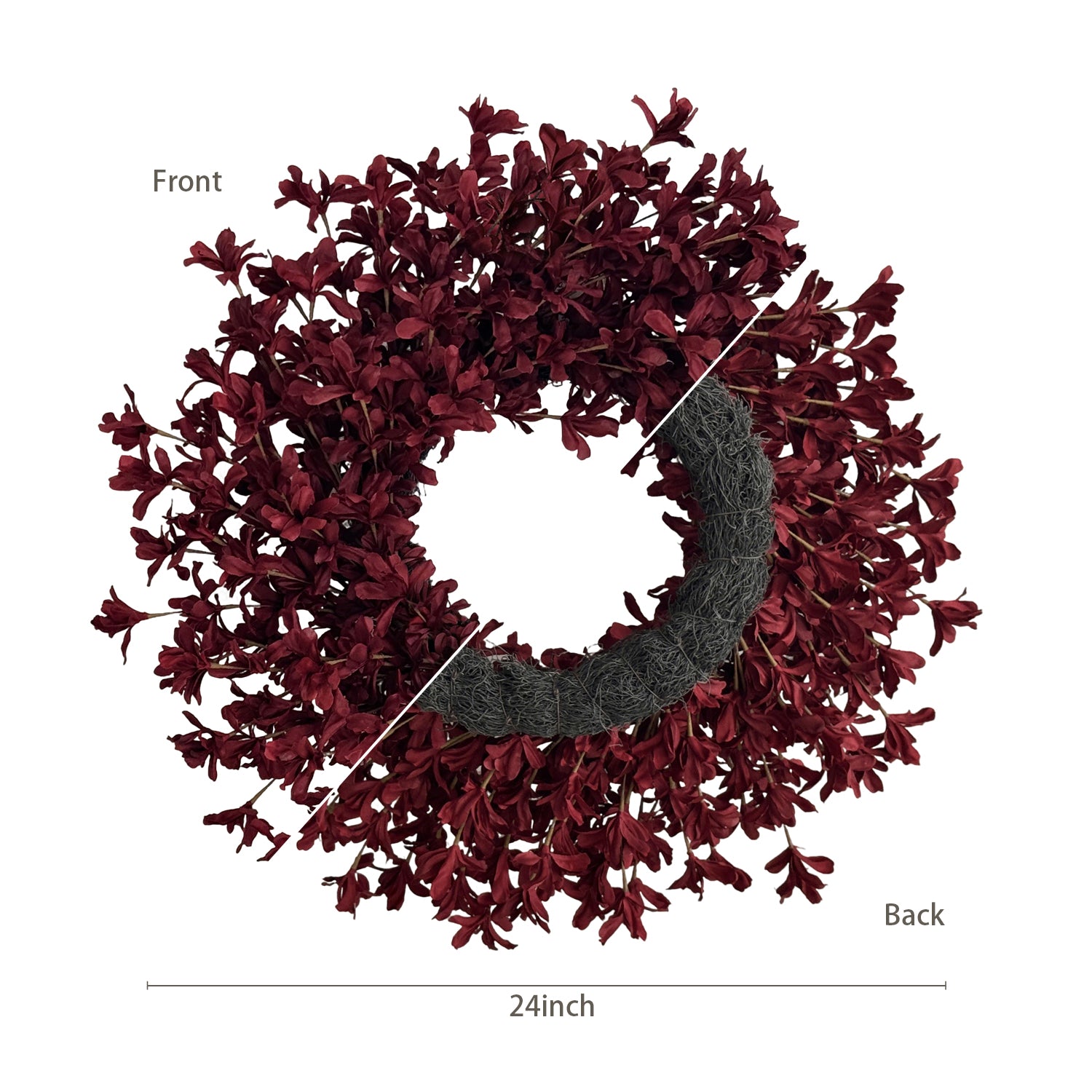 24 Inch Burgundy Fall Wreaths for Front Door, Artificial Forsythia Wreath