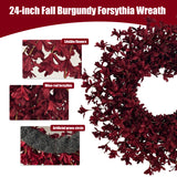 24 Inch Burgundy Fall Wreaths for Front Door, Artificial Forsythia Wreath