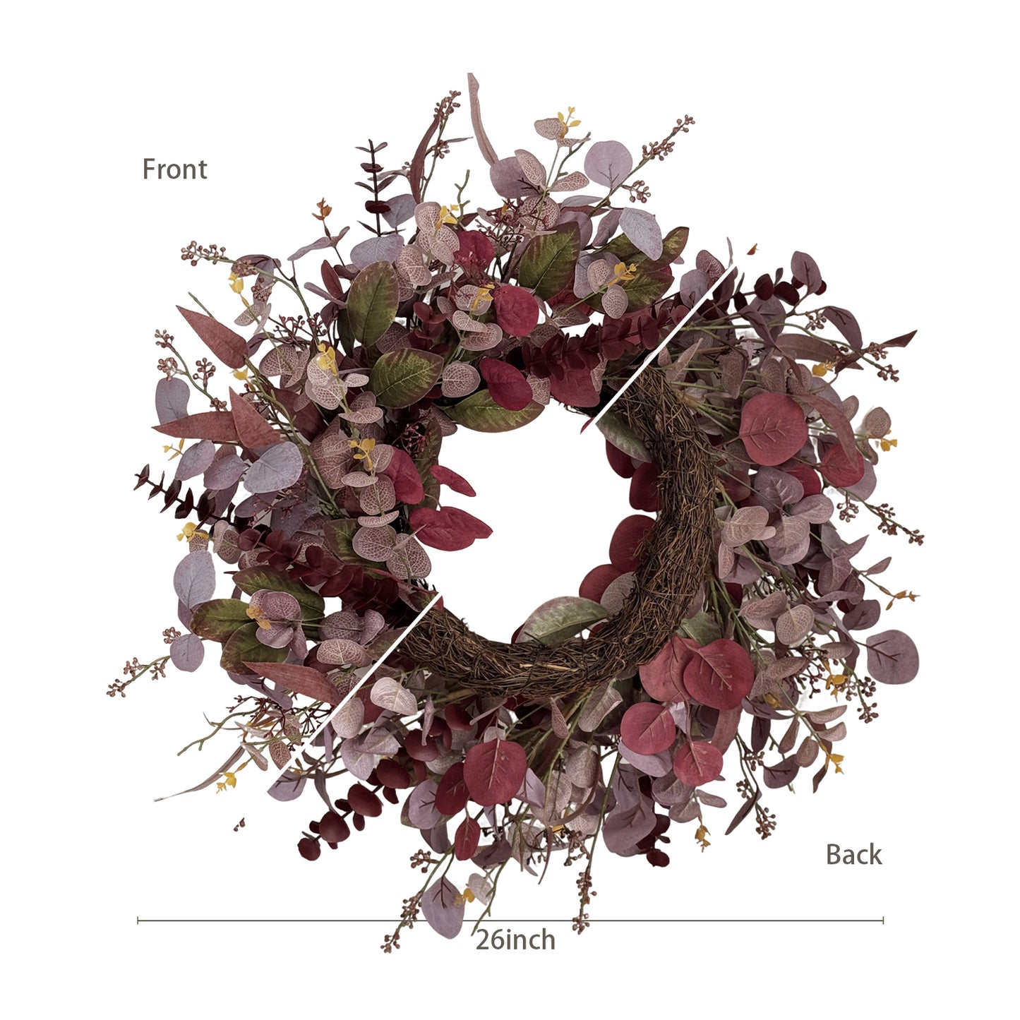 26 Inch Fall Wreaths for Front Door, Artificial Eucalyptus Autumn Wreath