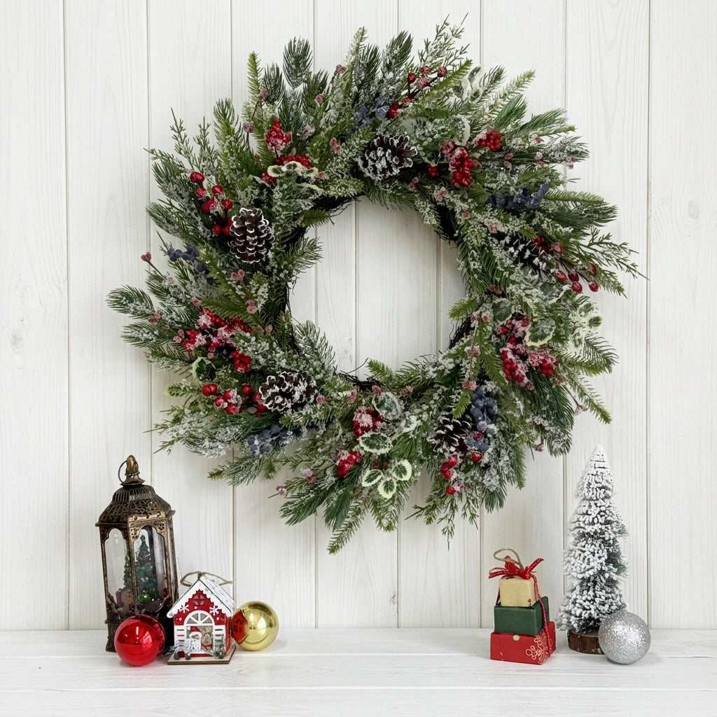 Christmas Wreath with Lights 24 Inch PreLit Xmas Wreaths for Front Door