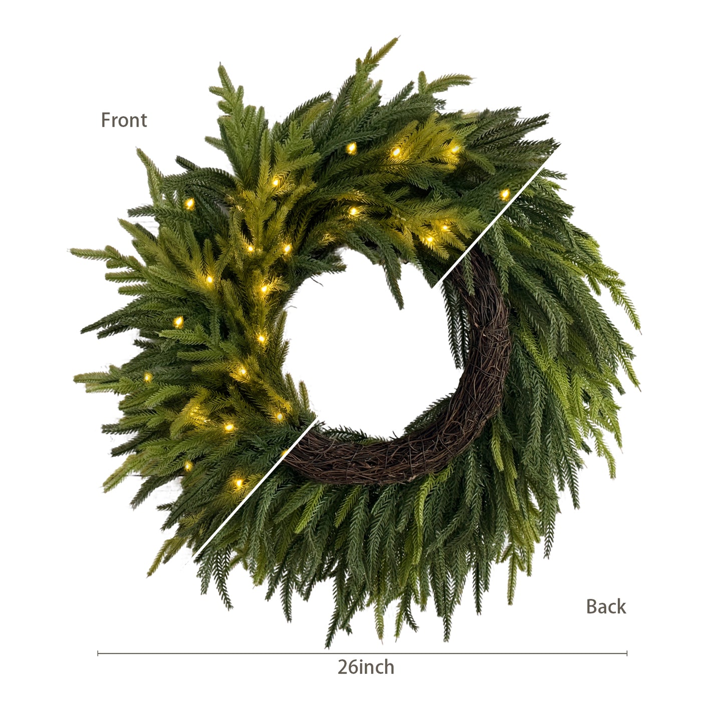26 Inch Pre-Lit Norfolk Christmas Wreath for Front Door