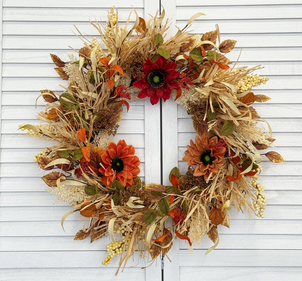 24 Inch Fall Wreaths for Front Door with Sunflowers and Raffia