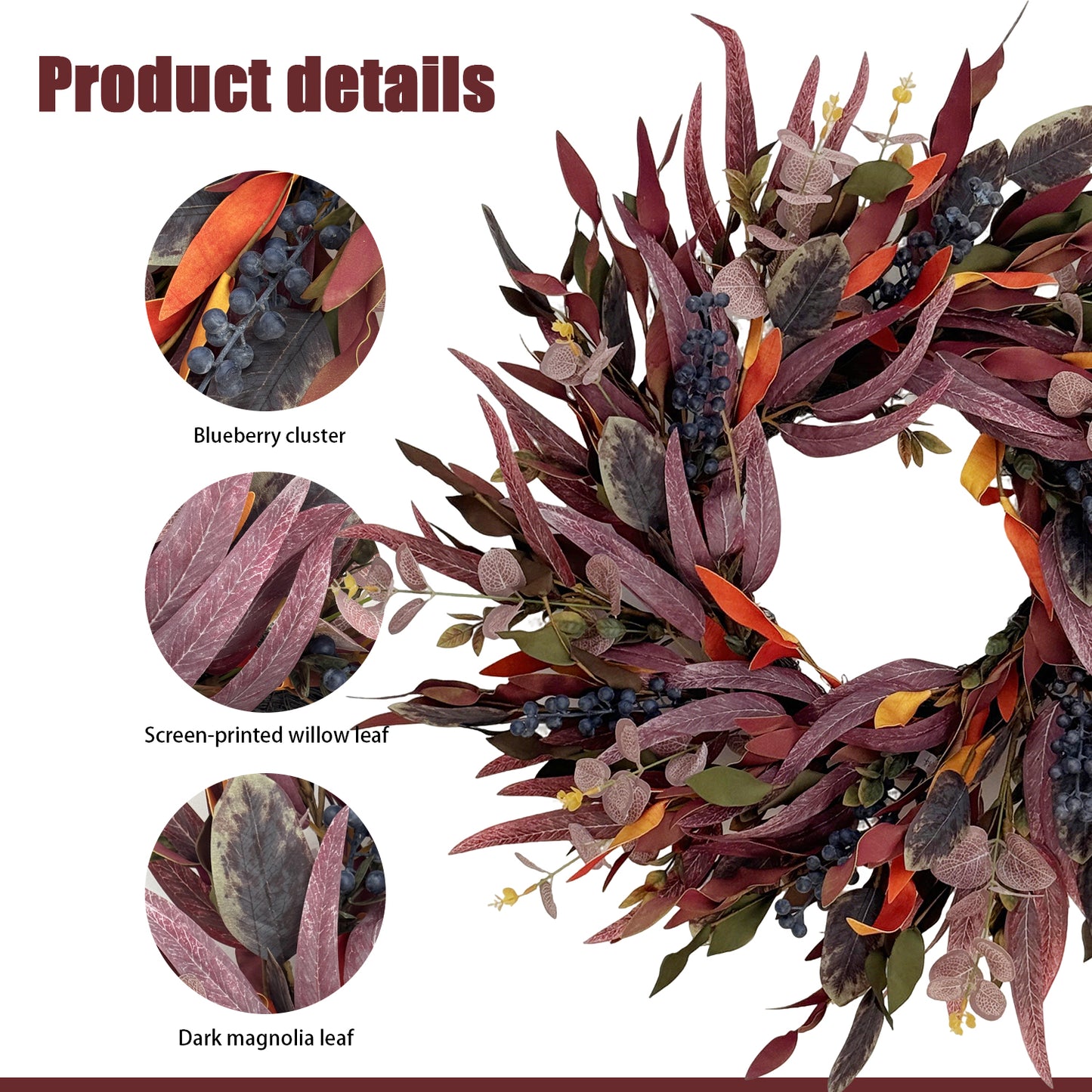 26 Inch Fall Wreaths for Front Door, Eucalyptus and Blueberry Wreath