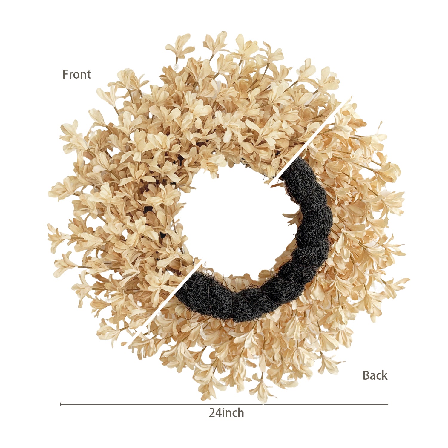 24 Inch Fall Wreaths for Front Door, Beige Forsythia Autumn Wreath