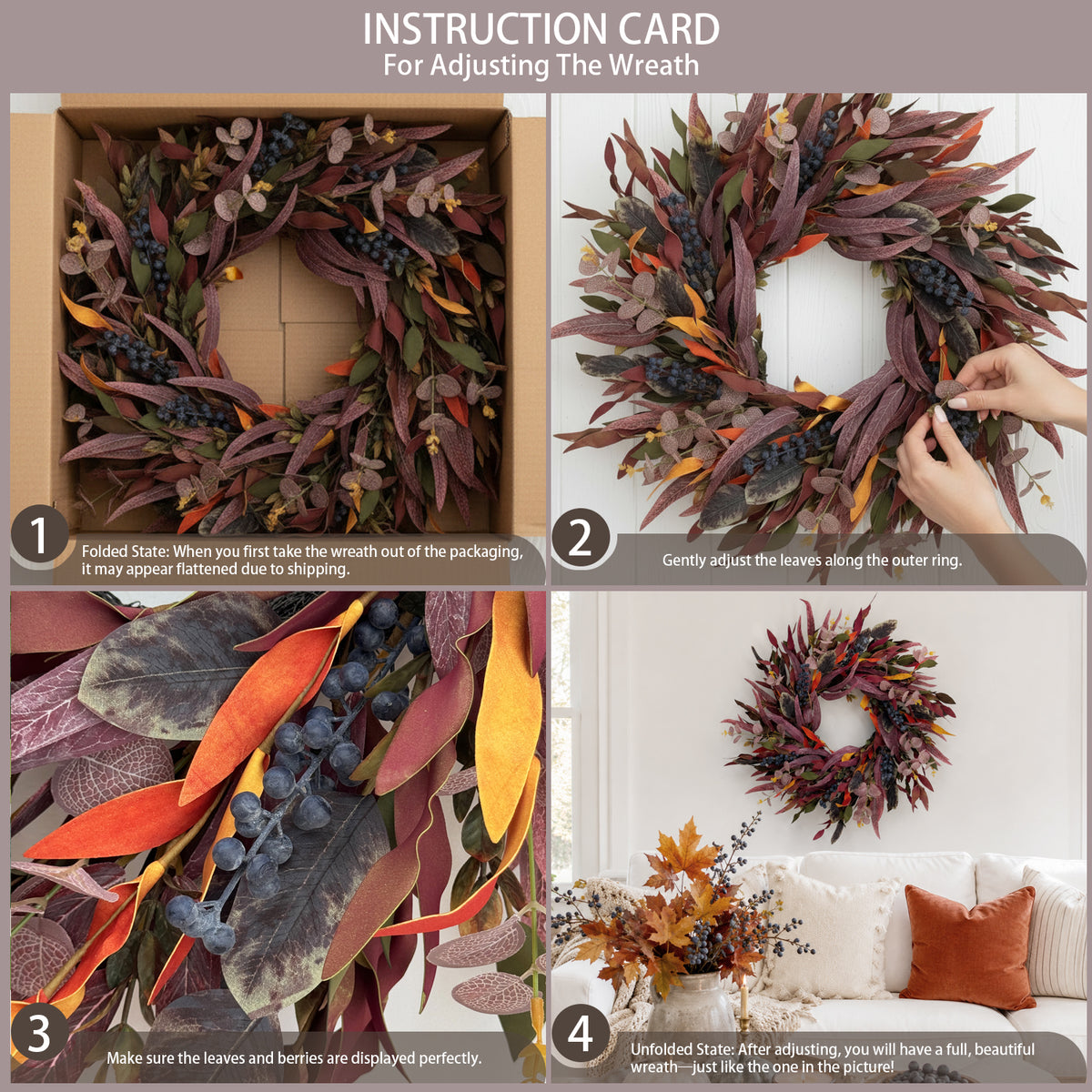 26 Inch Fall Wreaths for Front Door, Eucalyptus and Blueberry Wreath